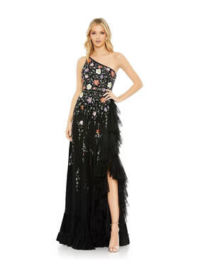 NWT, Mac Duggal Embellished One Shoulder Asymmetrical Hem Gown Sz 14 #MD1717